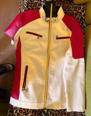 Cazadora piel motorista roja y blanca