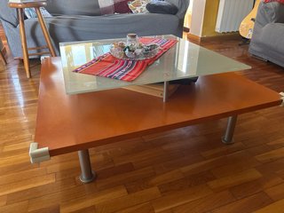 Mesa centro madera y vidrio cuadrada