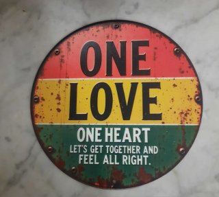 Targhetta Metallo One Love Bob Marley Vintage