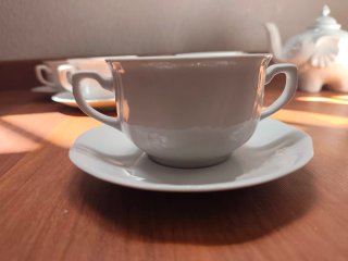 Juego Consomé Porcelana Blanca Vintage