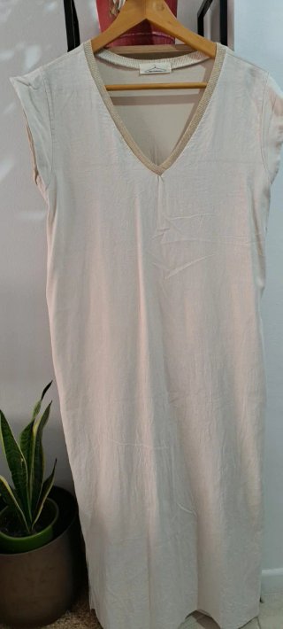 Vestido largo lino beige talla única