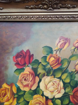 Pintura al óleo de rosas firmada por Rodri