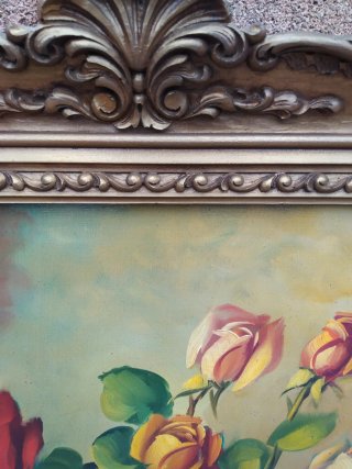 Pintura al óleo de rosas firmada por Rodri