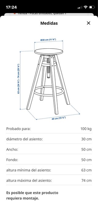 Taburete Ikea Dalfred Azul grisáceo