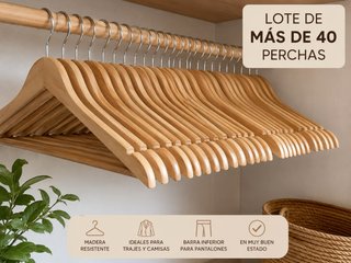 Lote 42 perchas de madera armario vestidor