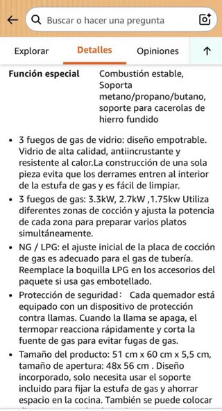 Placa de cocina gas 3 fuegos