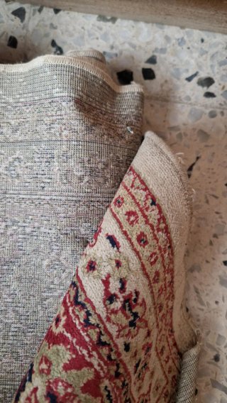 Alfombra de lana beige y roja estilo persa 150x220