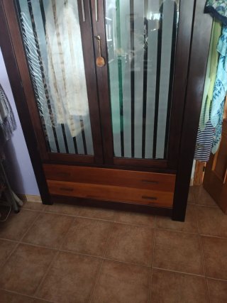 Vitrina de madera maciza con puertas de cristal