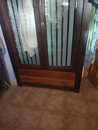 Vitrina de madera maciza con puertas de cristal