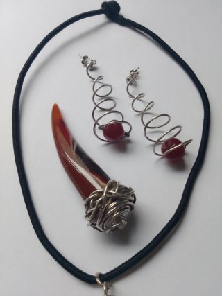 Collar y pendientes plata cristal murano nacar