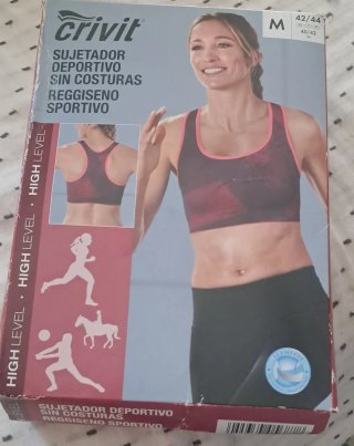 Sujetador deportivo Crivit negro y rosa. Talla M.