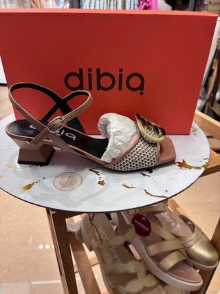 Sandalias ezZio Mujer Tacon Dorado y Turquesa
