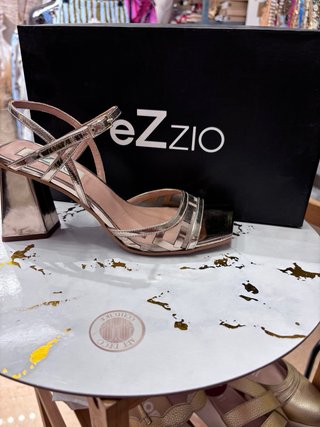 Sandalias ezZio Mujer Tacon Dorado y Turquesa