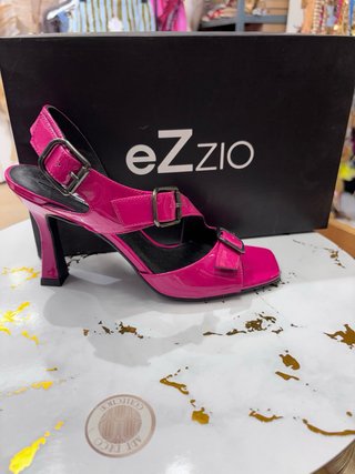 Sandalias ezZio Mujer Tacon Dorado y Turquesa