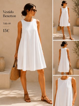 Vestido Benetton Blanco Talla 40