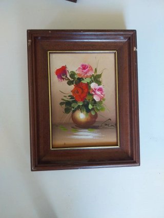Lote 3 Cuadros Óleo Flores Vintage Madera