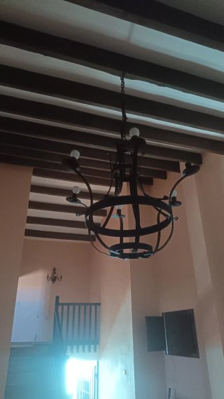 Lámpara colgante grande metal y madera
