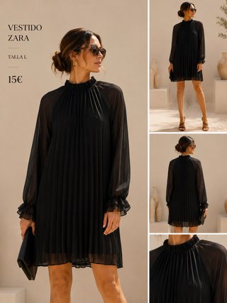 Vestido Zara negro plisado talla L