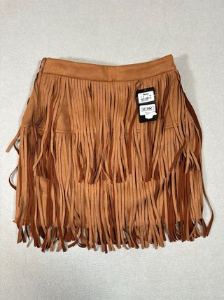 Falda antelina camel con flecos Talla S