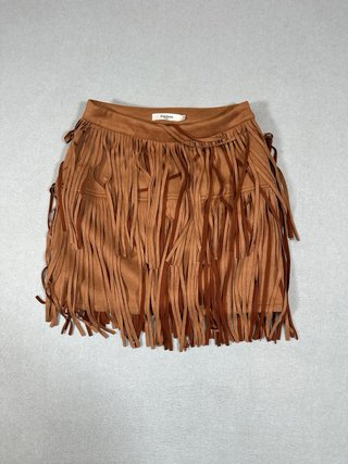 Falda antelina camel con flecos Talla S
