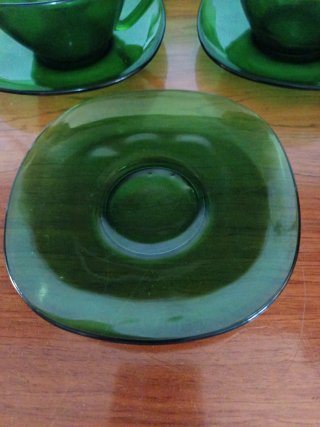 Conjunto Tazas y Platos Vintage Cristal Verde