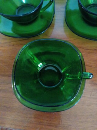 Conjunto Tazas y Platos Vintage Cristal Verde