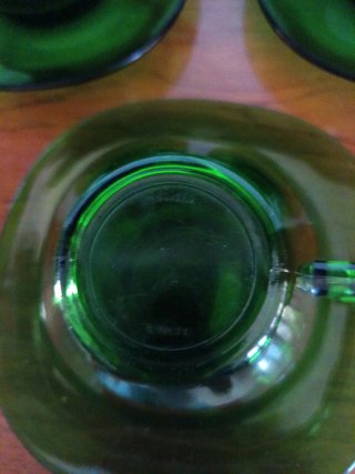 Conjunto Tazas y Platos Vintage Cristal Verde