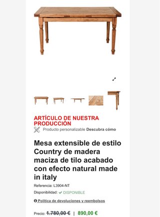 Mesa comedor extensible rústica madera