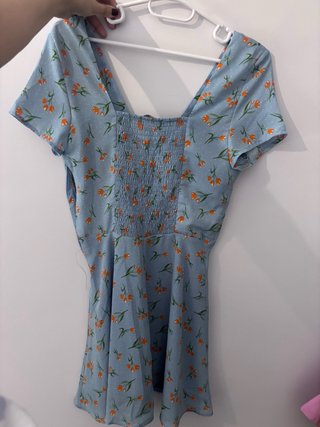 Vestido Zara flores azul y naranja