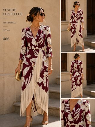 Vestido Vestidissima con flecos estampado