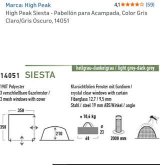 Carpa Pabellón High Peak Siesta 14051