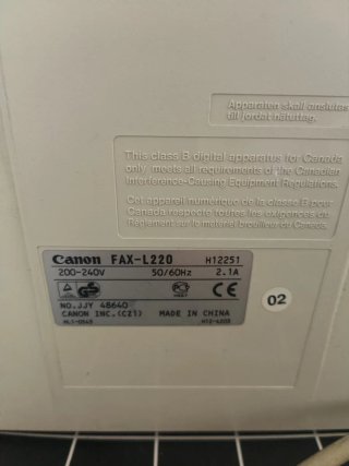 Fax Canon L220 200-240V 50/60 Hz