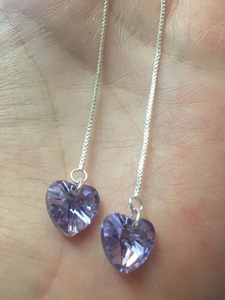 Pendientes Corazón Lila Plata