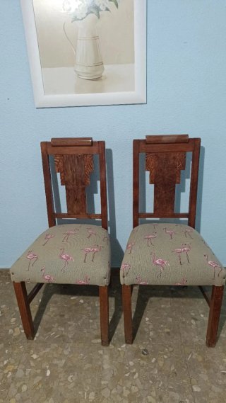 4 Sillas de Comedor Madera y Tela