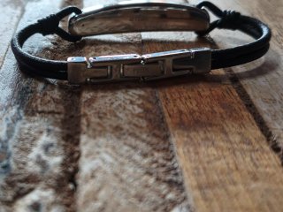 Fossil Bracciale Acciaio e Pelle Nera
