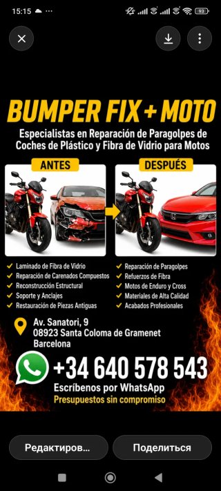 Reparación de paragolpes de coches y motos