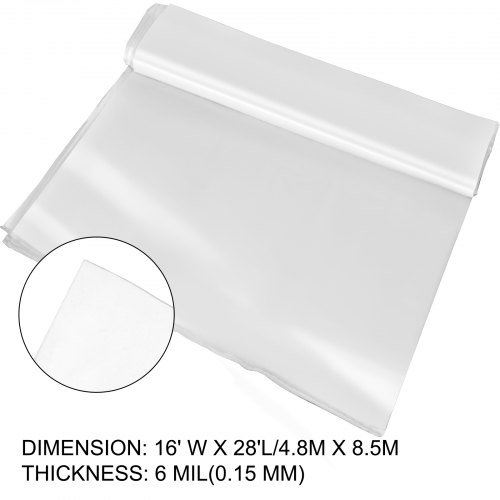 Película de Invernadero 4.8 x 8.5 m, Película de Polietileno para Invernadero 0.1524 mm de Grosor, Película Plástica Transparente para Invernadero Resistente a UV, Película de Polietileno Mantiene...