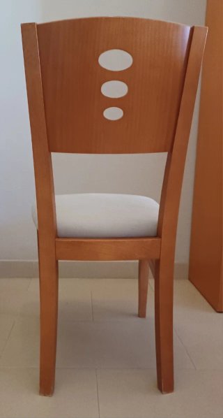 Juego 6 sillas salón madera y tela