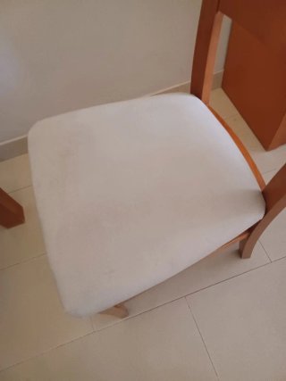 Juego 6 sillas salón madera y tela