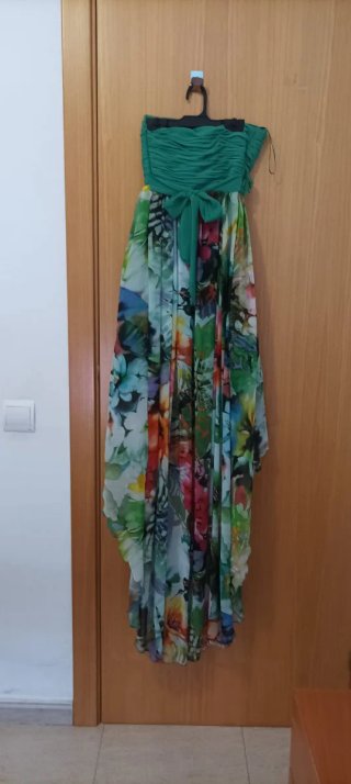Vestido fiesta verde y multicolor T. XS