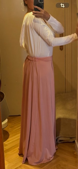 Vestido largo rosa y blanco