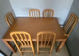 Conjunto mesa y 6 sillas comedor madera