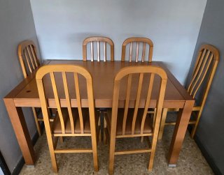 Conjunto mesa y 6 sillas comedor madera