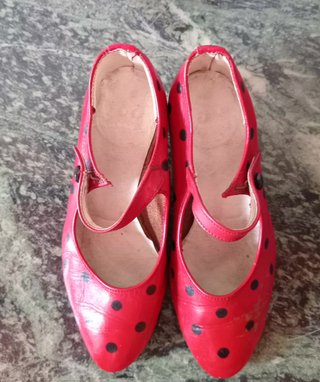 Sapatos Flamenco Pele Vintage Bolinhas