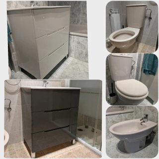 Lote sanitarios gris y blanco