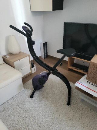 Bicicleta Estática Plegable Negra y Morada