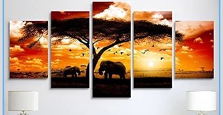 Quadro su Tela Tramonto Safari Elefanti
