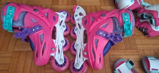 Patines niña T. 32-34 + Casco Rosa