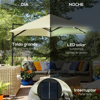 Sombrilla Terraza LED Solar Giratoria Beige