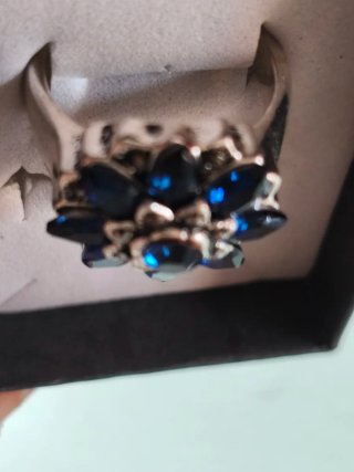 Anillo flor azul y plateado